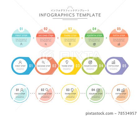 一組資訊圖表範本數字流簡單的圓圈行銷材料步驟 78534957