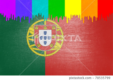 Paint (rainbow flag) is dripping over the national flag of Portugal 78535799