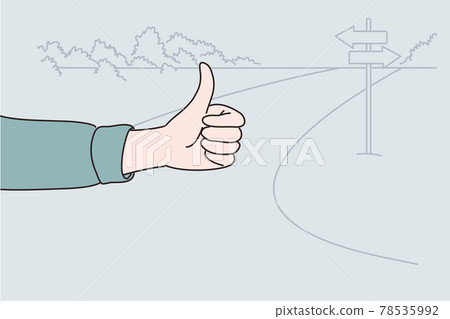 Hitchhiking, hitching, thumbing concept. Hitchhiking, hitching, thumbing concept. 78535992