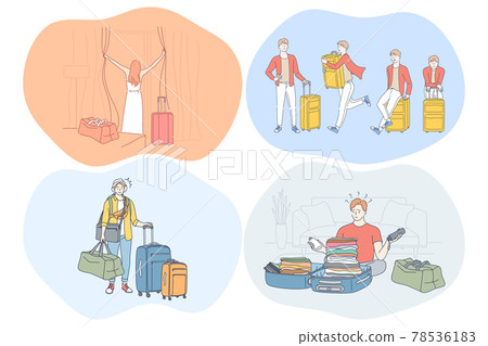 Travelling with luggage, vacations and journey with suitcases concept Travelling with luggage, vacations and journey with suitcases concept 78536183