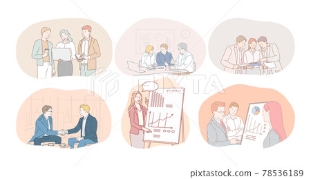 Teamwork, brainstorming, marketing, finance, development, negotiations, agreement concept Teamwork, brainstorming, marketing, finance, development, negotiations, agreement concept 78536189