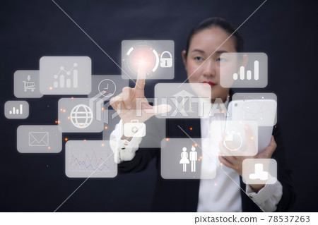 Business woman touching Big data Cloud and business intelligence with chart and graph icons, Team success, HR Human, Business success and teamwork concept. Business woman touching Big data Cloud and business intelligence with chart and graph icons, Team success, HR Human, Business success and teamwork concept. 78537263