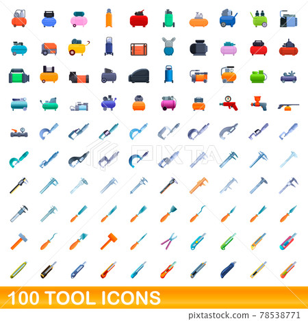 100 tool icons set, cartoon style 100 tool icons set, cartoon style 78538771