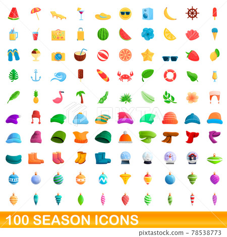 100 season icons set, cartoon style 100 season icons set, cartoon style 78538773