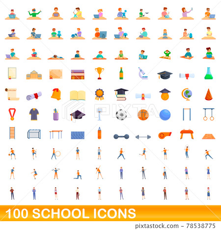 100 school icons set, cartoon style 100 school icons set, cartoon style 78538775