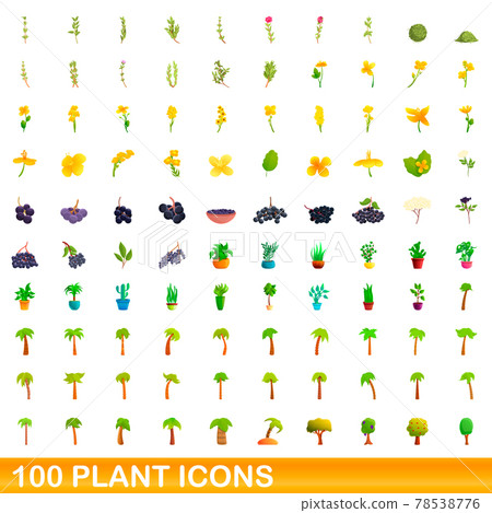 100 plant icons set, cartoon style 100 plant icons set, cartoon style 78538776