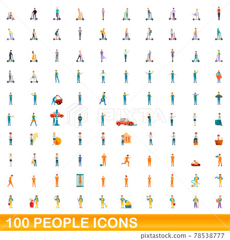 100 people icons set, cartoon style 100 people icons set, cartoon style 78538777