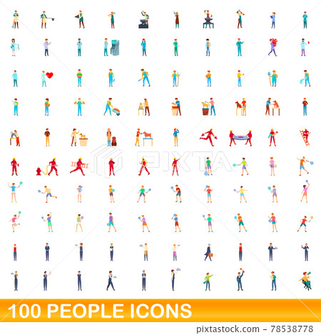 100 people icons set, cartoon style 100 people icons set, cartoon style 78538778