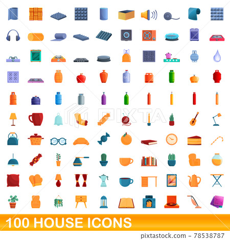 100 house icons set, cartoon style 100 house icons set, cartoon style 78538787