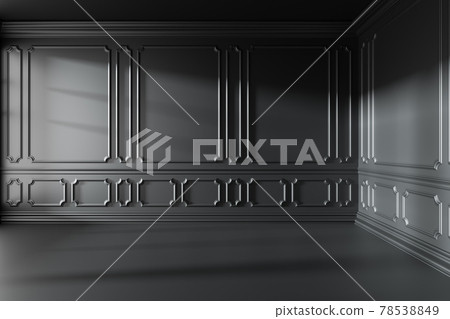 Empty black room with classic style decoration on walls. Empty black room with classic style decoration on walls. 78538849