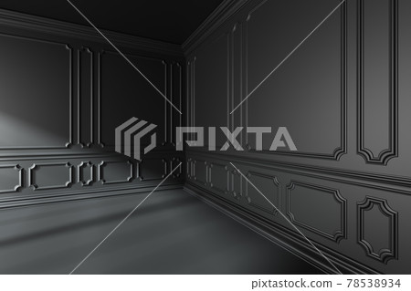 Empty black room with classic style decor on walls. Empty black room with classic style decor on walls. 78538934