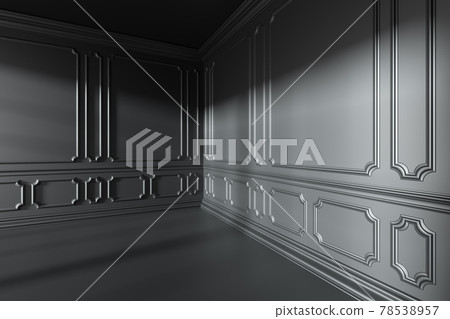Empty black room with classic style decor on walls. Empty black room with classic style decor on walls. 78538957