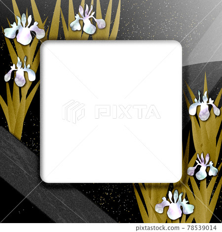 Mother-of-pearl lacquer-style illustration of iris flowers with copy space Mother-of-pearl lacquer-style illustration of iris flowers with copy space 78539014