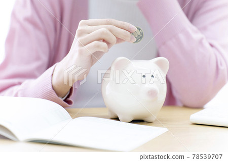 Savings, savings, piggy bank, piggy bank, person, woman Savings, savings, piggy bank, piggy bank, person, woman 78539707