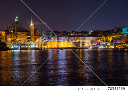 Valletta at night. View from Sliema. Malta Valletta at night. View from Sliema. Malta 78541569