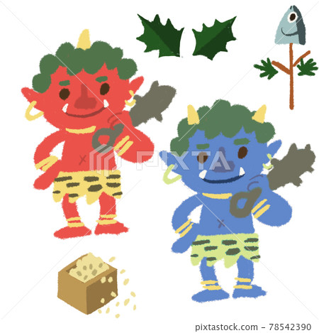 A picture of Setsubun with a demon, beans, holly and a sardine head A picture of Setsubun with a demon, beans, holly and a sardine head 78542390