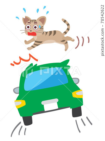 Illustration of a local cat and a warning to drive slowly 78542622