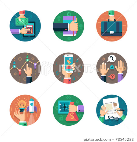 contacts flat icons set of online and offline support services 78543288