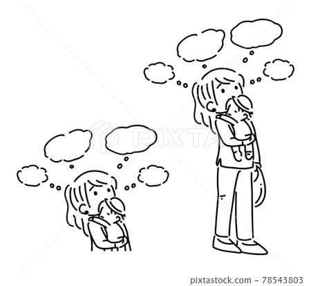 Housewife, child-rearing, worries, monochrome 78543803