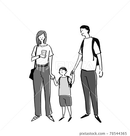 Family A holding hands (father, mother, boy) 78544365