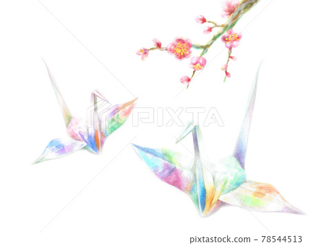 Origami Crane Plum Blossom Watercolor Origami Crane Plum Blossom Watercolor 78544513