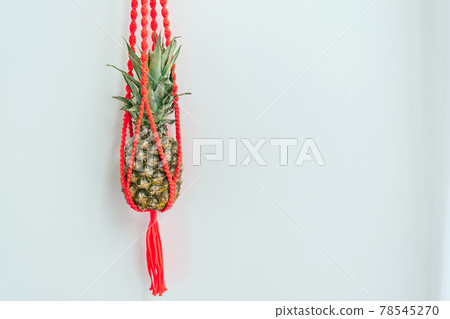 Pineapple summer homemade decoration with red macrame wall hanger Pineapple summer homemade decoration with red macrame wall hanger 78545270