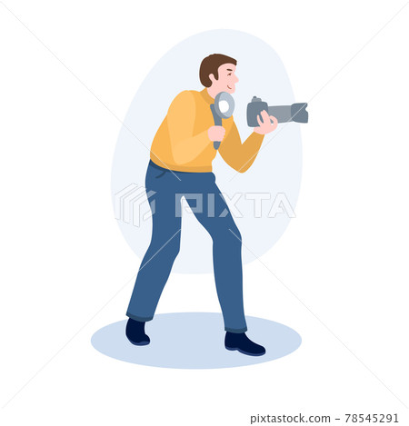 Photographer With Camera And Flash vector illustration from hobbies collection. Flat cartoon illustration isolated on white 78545291