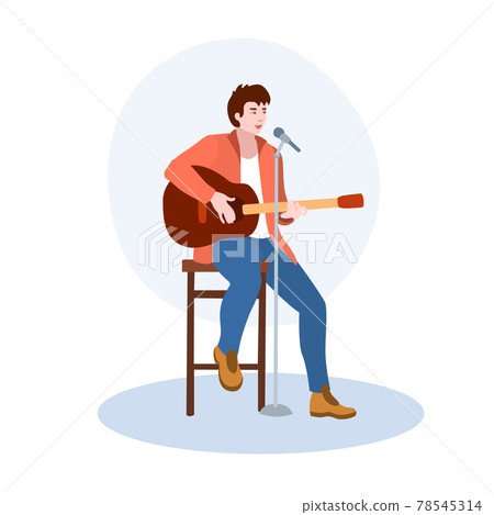A Singer Sitting On A High Chair With A Guitar vector illustration from hobbies collection. Flat cartoon illustration isolated on white A Singer Sitting On A High Chair With A Guitar vector illustration from hobbies collection. Flat cartoon illustration isolated on white 78545314