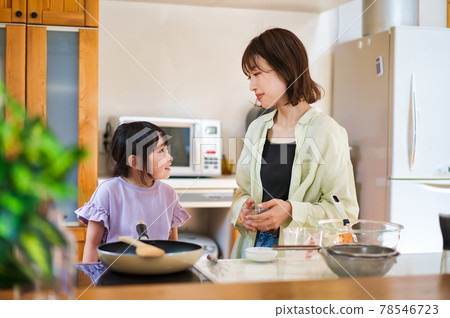 Girl cooking with her mother Girl cooking with her mother 78546723
