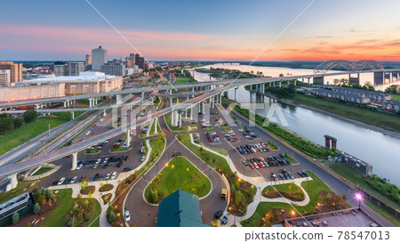Memphis, Tennessee, USA aerial skyline view with downtown and Mud Island Memphis, Tennessee, USA aerial skyline view with downtown and Mud Island 78547013