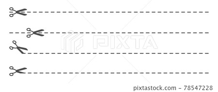 Scissors cut line set. Crop page. Paper coupon icon. Snip silhouette symbol. Label sign. Tailor trim. Barbershop hairstyle. Sewing mark. Create video clip. Fabric badge. Vector illustration 78547228