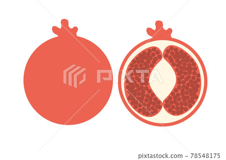 A whole pomegranate and a piece of pomegranate on an isolated white background. Flat vector illustration. 78548175