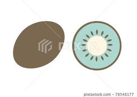 A whole kiwi and a slice of kiwi on an isolated white background. Flat vector illustration. 78548177