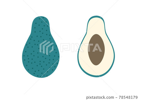 A whole avacado and a piece of avacado on an isolated white background. Flat vector illustration. A whole avacado and a piece of avacado on an isolated white background. Flat vector illustration. 78548179