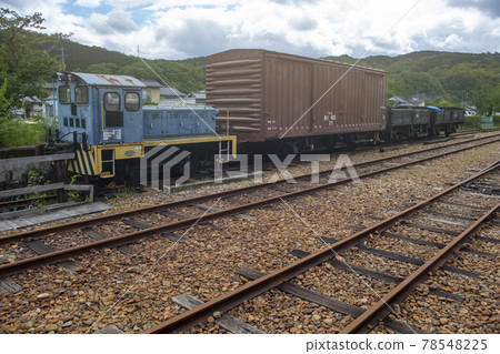 在多雲的天空中拍攝柳原福來礦山公園的貨運車輛和鐵軌 78548225