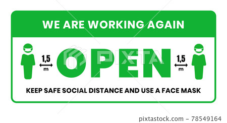 We are working again. welcome back. Keep social distance and use face mask. Coronavirus pandemic.Vector. 78549164