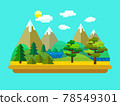 Vector flat landscape with mountains, forest and lake 78549301