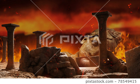 3d render background illustration of ancient greek temple ruins with female goddess statue. 78549415