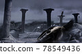 3d render background illustration of greek ruined temple war aftermath. 78549436