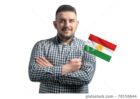 White guy holding a flag of Kurdistan smiling confident with crossed arms isolated on a white background White guy holding a flag of Kurdistan smiling confident with crossed arms isolated on a white background 78550644
