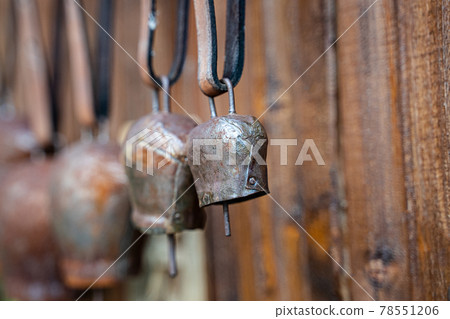 metal rusted cowbells with leather collar 78551206