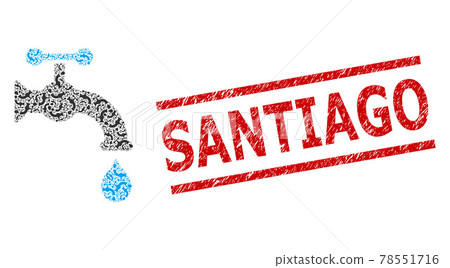 Water Tap Fractal Composition of Water Tap Icons and Textured Santiago Seal Stamp 78551716