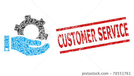 Service Recursive Composition of Service Icons and Scratched Customer Service Seal Stamp 78551761