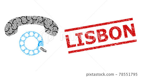 Pulse Dialing Fractal Mosaic of Pulse Dialing Icons and Grunge Lisbon Seal 78551795