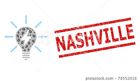 Electric Light Bulb Fractal Mosaic of Electric Light Bulb Items and Textured Nashville Seal Stamp 78552018