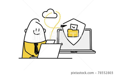 Cute stickman works at the laptop Cute stickman works at the laptop 78552803