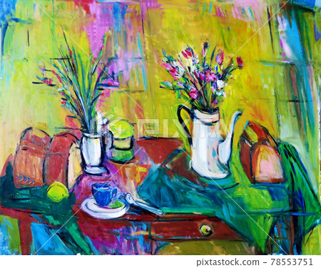 夏日花餐桌油畫 78553751