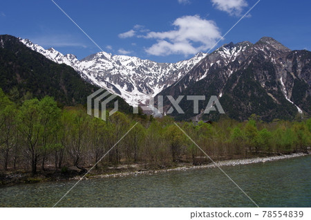 Azusa River and Northern Alps (toward the Hotaka Mountain Range) Location: Kamikochi (Nagano Prefecture) Azusa River and Northern Alps (toward the Hotaka Mountain Range) Location: Kamikochi (Nagano Prefecture) 78554839