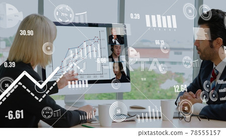 Creative visual of business people in a corporate staff meeting on video call Creative visual of business people in a corporate staff meeting on video call 78555157