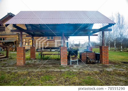 outdoor smoker for fish and meat. covered barbecue area outdoor smoker for fish and meat. covered barbecue area 78555290